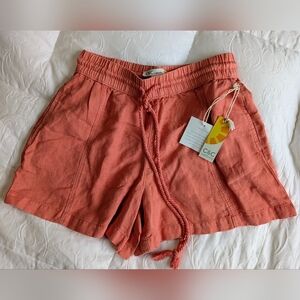 C&C California Shorts Womens S Orange Linen Blend Pockets Casual Rope Drawstring
